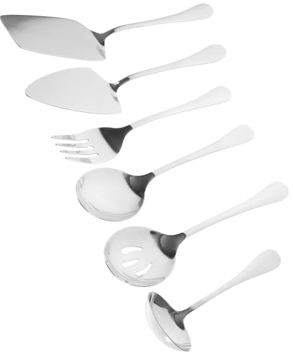 WRITWAA Ustensiles de Service en Acier Inoxydable 6 Pièces Incluant Cuillères, Louches et Fourchettes pour Servir Lors de Fêtes et Buffets Familiaux, Vaisselle Résistante