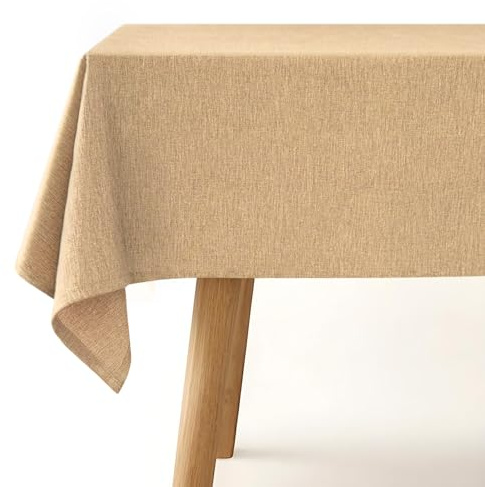 LAN&LAN Mantel Antimanchas con Efecto Lino - Mantel Impermeable para Mesa Rectangular para Interior y Exterior con Fácil Limpieza y Protección Total (Café, 132 x 100)