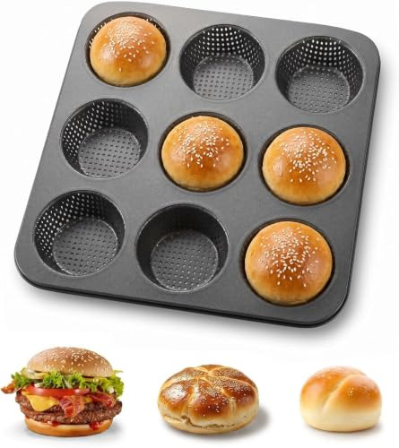 Dexpally Teglia Per Panini Per 9 Panini, In Acciaio Al Carbonio, Forata, Antiaderente, Struttura Stabile, Conduzione Termica Uniforme, Facile Da Pulire - 32 X 32 Cm