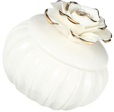 MAGICLULU Bomboneras de Cerámica para Joyas, Caja de Almacenamiento Tapa y Gran Capacidad, Diseño de Rosa Blanco, Adecuado para Viajar y Hogar