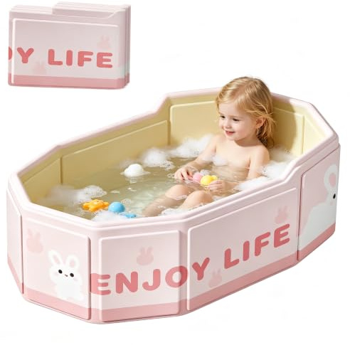 VEEKAY Bañera Plegable para Niños 75x45x28cm, Portátil con Tapón de Drenaje y Base Antideslizante, Bañera Bebe Ahorra Espacio para 0-8 Años