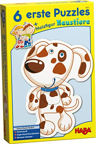 Haba 3902 - 6 Erste Puzzles, Haustiere, Puzzle mit 6 niedlichen Tiermotiven für Kinder ab 2 Jahren, mit Holzfigur zum freien Spiel