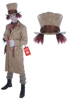 Fun Shack Disfraz Sombrerero Loco Hombre, Disfraz Cuento Halloween | Chaqueta con Chaleco, Camisa con Corbatín & Sombrero Estampado, Perfecto para Halloween, Ideal para Disfrazarse