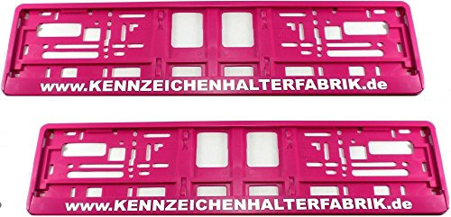 Satz (2 Stück) Kennzeichenhalter - PINK - MIT INDIVIDUELLEM WUNSCHTEXT! - PREMIUMQUALITÄT! - Werbung Text Spruch Beschriftung personalisiert