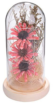 Uonlytech Sunflower Dried Flower Ornaments Led Light Glass Dome Decor for Home Wedding Party Artificial Flower Night Light