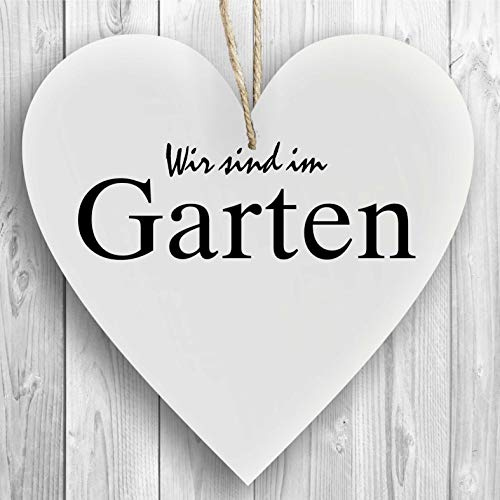 Herzschild Holzherz Holzschild 16 x 16 cm Wir sind im Garten weiß Dekoschild Wandschild Schild Holz Geschenk