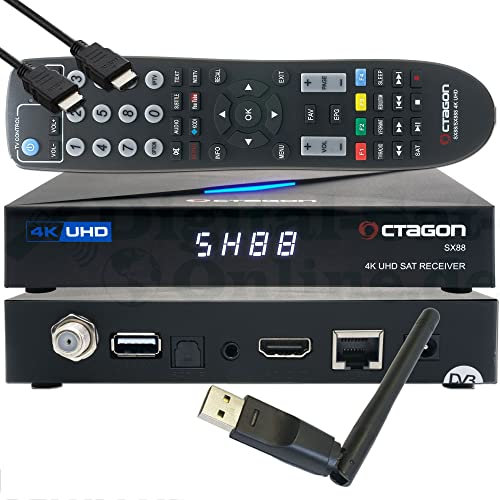 OCTAGON SX88 4K UHD S2+IP H.265 HEVC Smart Set-Top Box - Sat & Sat to IP TV Receiver, Kartenleser, Media Server, YouTube, Web-Radio, iOS & Android App, gratis EasyMouse HDMI-Kabel + 150 Mbit/s WLAN