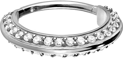 PIERCINGLINE Chirurgenstahl Segmentring Clicker KRISTALLE BEIDSEITIG Piercing Ring Nase Septum Ohr Helix Tragus Silber 10 mm