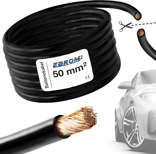 EBROM FLY 50 mm2 Fahrzeugleitung KFZ Batteriekabel - SCHWARZ - Meterware | 50 mm² Massekabel - flexibel 90 ± 5 Shore - 99,99% Kupfer - Mantel Spezial PVC - FLY- Temperatur bis 105 Grad Celsius