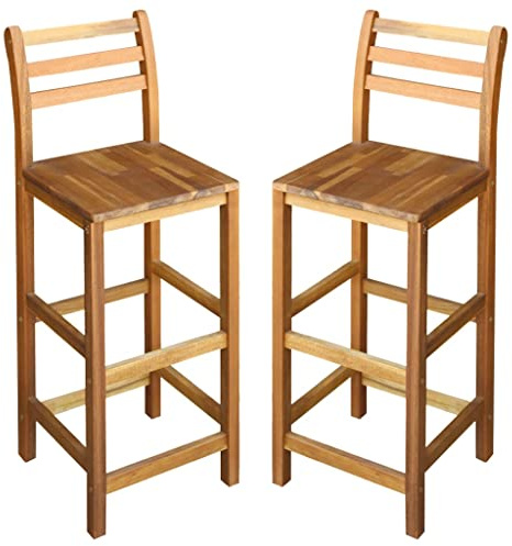 Wakects Holz Hocker Barhocker 2er Set Esszimmerstühle Bistrohocker mit Lehne und Fußstütze,Tresenhocker Barstuhl Massivholz Akazie 42 x 36 x 110 cm