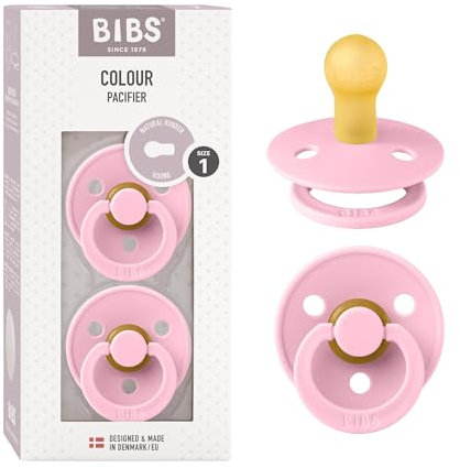 BIBS Colour Ciuccio confezione da 2 pezzi. Privo di BPA, Tettarella tonda. Lattice di gomma naturale, Misura 1 (0-6 mesi), Baby Pink/Baby Pink