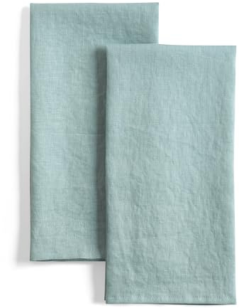 LK PureLife 100% Pure Flax Linen Kitchen Towels-20x27 Inch-Stonewashed Flax Linen-Extra Soft Quick Dry for Tea Towels Dish Towels Hand Towels-Set of 2-Dusty Aqua