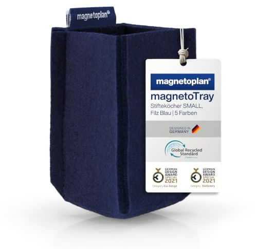 magnetoplan magnetoTray Small, Filz Blau | Magnetischer Stiftehalter | Whiteboard-Zubehör griffbereit zur Hand | Stifteköcher bzw. Stifebox für Bürobedarf | BxHxT 60x100x60 mmm