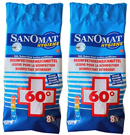 Desinfektionswaschmittel Desinfektions-Vollwaschmittel 2 x 8 Kg Sparset Sanomat Hygiene Waschmittel phosphatfrei, VAH und RKI zertifiziert Wäsche-Desinfektion