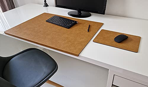PM Gewinkelte Schreibtischunterlage mit Kantenschutz Just Leder inkl Mauspad in 3 Grössen und in 7 Farben (Cognac Braun, 60cm x 38cm)