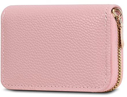 IHIGOGOFA Porte Cartes de Crédit Cuir Fermeture Eclair, Crédit Portefeuille Blocage RFID avec 20 emplacements pour Cartes (Rose-18)