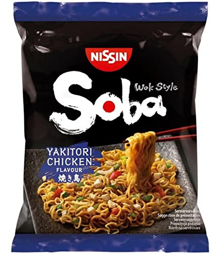 Vmart Nissin Soba Fritto Instant Noodles Yakitori Pollo 110g Confezione da 9 (9 porzioni) - Autentiche tagliatelle giapponesi Ramen, blu