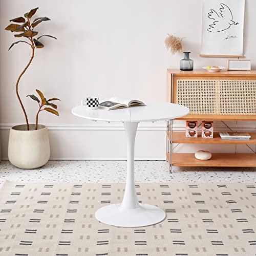 GrandCA HOME Table de Salle à Manger Ronde Moderne Blanche de 80 cm avec Piédestal Design Tulipe, Table de Loisirs Mid-Century pour Cuisine, Salle à Manger et Salon