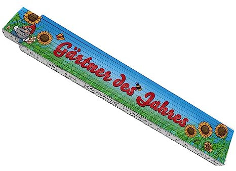 Gärtner des Jahres Meterstab aus Holz mit Gartenzwerg ein bunter Zollstock zum Vatertag für Hobbygärtner und Handwerker, die das passende Werkzeug brauchen