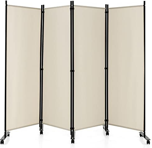 Multigot 1/3/4/6 Panel Room Divider, Folding Wall Privacy Screen Protector, Movable Partition Privacy Separator for Living Room Bedroom Office (White, 4 Panels: 224 x 30 x 172cm)