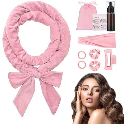 NCKIHRKK 9 Pezzi Bigodino Lungo per Boccoli, Heatless Hair Curler, Velluto Morbido Bigodini Morbidi per Dormire, Bigodino Fascia Capelli per Capelli Medi Lunghi, Rosa