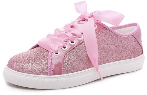 Elivandon 16051 Wedding Shoes Bling Bridal Sneakers Flats Bride Tennis Shiny Sequin Shoes Sparkly Sneakers Colour Pink,Size 10.5 B(M) US/42 EU