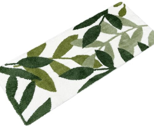 ZebraSmile extra großer Badezimmerteppich mit grünem Blattmuster ca.61 x 152 cm für Badewanne, Dusche, Waschbecken, Schlafzimmer, stark wasserabsorbierend, rutschfeste Mikrofaser, lange Badematten