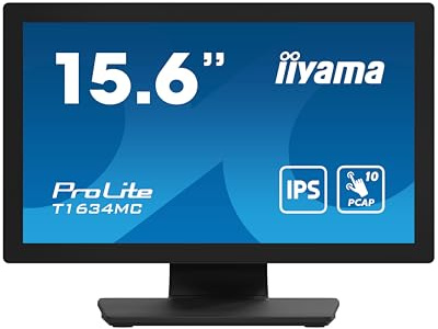 Iiyama Prolite T1634MC-B1S 39.5 cm 15.6 Inch IPS LED Monitor Full HD 10 Point Multitouch Capacitive VGA HDMI DP 7H IP65 Touch Through Glass Anti-Fingerprint Black