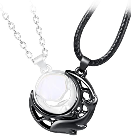 INFINIONLY Herren Damen Mond und Sonne Paar Halskette Kreative Magnetische Pärchen Muscheln Anhänger Mode Teenager Halsreife Kette 2 Stück Ketten mit Anhänger