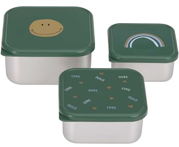 LÄSSIG Snackbox Kinder 3er Set Edelstahl Brotdose/Snackbox Stainless Steel Happy Rascals Smile