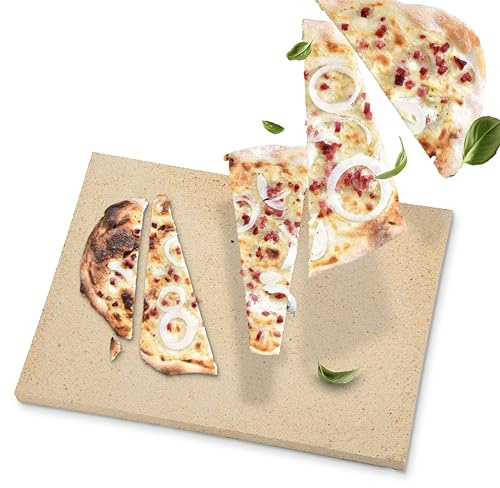 Feuerfest 123 - Flammkuchenstein Schamotte Eckig 40x30x2,5 cm - Für Backofen, Grill & Gasgrill - Echter Schamottstein, Backstein für knusprigen & luftigen Flammkuchen, Schamotte lebensmittelecht