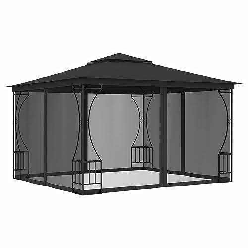 GuyAna Pavillon mit Netz 300x300x265 cm Anthrazit Grill Pavillon Wasserdicht Stabil Winterfest