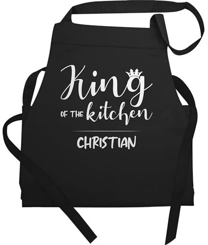 Geschenk mit Namen personalisiert by Shirtracer - Schürze - Kochschürze Herren Männer - King of the Kitchen mit Name I Geschenk Kochen I Geschenk für Köche