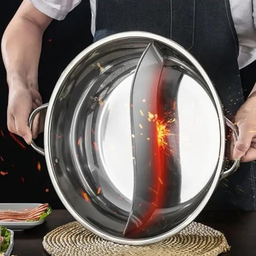 DAZZLEEX Stainless Steel Twin Divided Soup Cooking Pot For Hot Pot, Shabu Shabu For Induction Cooktop Gas Stove(30cm)
