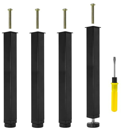 Dreamark - Juego de 4 patas para somier de láminas de metal, patas de cama de tornillo, altura ajustable de 0 a 20 mm, pie para somier de enlace, pie de soporte de cama, patas de muebles sin taladrar