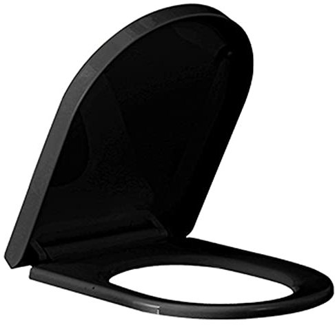 Länglicher WC-Sitz, Absenkautomatik, WC-Sitze, Schnellverschluss-Scharniere, WC-Deckelbezug, langlebiges emailliertes Holz, mit griffigen Stoßfängern, löst Sich nie, Schwarz (VS Schwarz)