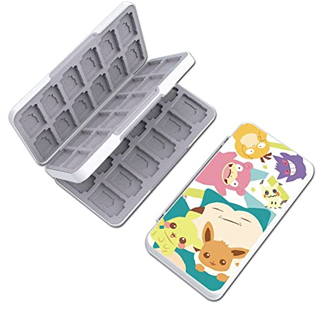PERFECTSIGHT Carina custodia per carte da gioco per Nintendo Switch/Switch Lite/OLED, custodia per 24 cartucce per carte da gioco e 24 schede SD, scatola portatile compatta Kawaii, Poke bianco, 48