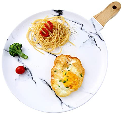 DEARMAMY Ceramic Pizza Serving Tray Handle Bread Plate Kitchen Cutting Board Snack Storage Board
