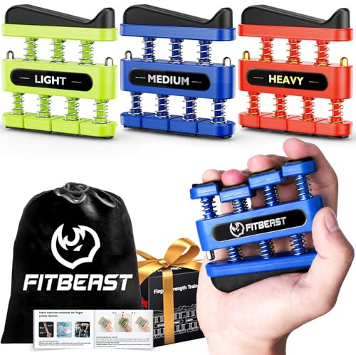 FitBeast fingerstyrka, handtränare för att förbättra fingerfärdighet, styrka – greppstyrketränare (3-delat set – grön blå röd)