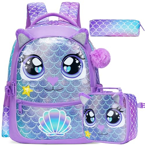 HTgroce Cartable Fille Primaire Sirènes Sac à Dos Cartable Primaire Sac à Dos Enfant Scolaire Sets de Sacs cm2