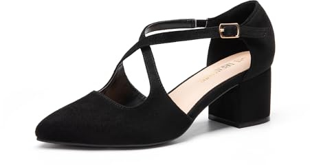 DREAM PAIRS Comode Scarpe con Tacco Largo e Cinturino Incrociato da Donna per Lavoro Feste e Sposa,Size 41,Camoscio-Nero,SDPU2409W
