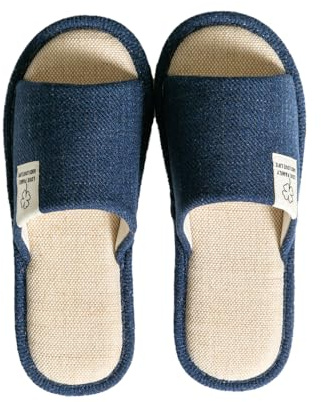 AioTio Lin Pantoufles d'intérieur Coton Chaussures Maison Antidérapant pour Femmes Hommes(Bleu marine,44/45EU)