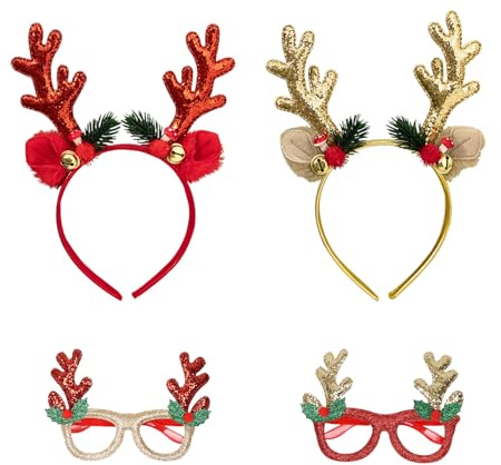 PAPU 4 Stück Glitzer Haarreif Weihnachten Set,Neuheit Weihnachts Haarreifen Silvester Haarreif 2026 Stirnband Schöne Happy New Year Kopfschmuck für Kinder Erwachsene