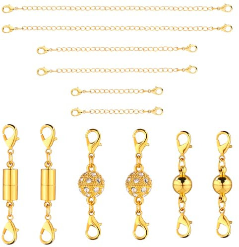 6pcs Necklace Extension Chain with 6pcs Lobster Clasp, Adjustable Chain Extension for Women Necklace Bracelet Extender for Jewelry Bracelet Anklet Making Supplies(Gold)