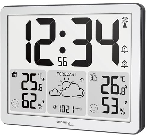 WS6780-2 in 1 Funkuhr und Funkwetterstation in einem, Innen- und Außéntemperatur, Luftfeuchtigkeit, Luftdruck, bis zu 3 Sender (ein Sender inklusive)