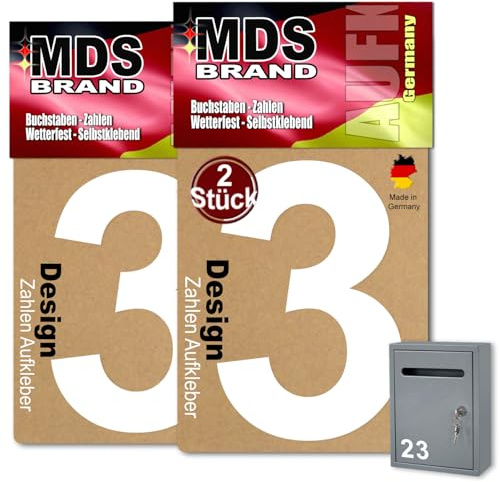 Prime Design 10cm Zahlen Aufkleber | Selbstklebende hausnummern zum aufkleben | Klebezahlen für Mülltonne, Briefkasten & Hausnummer | Optimal für Außen & Innen, klebeziffer sind Weiss (3, 10cm)