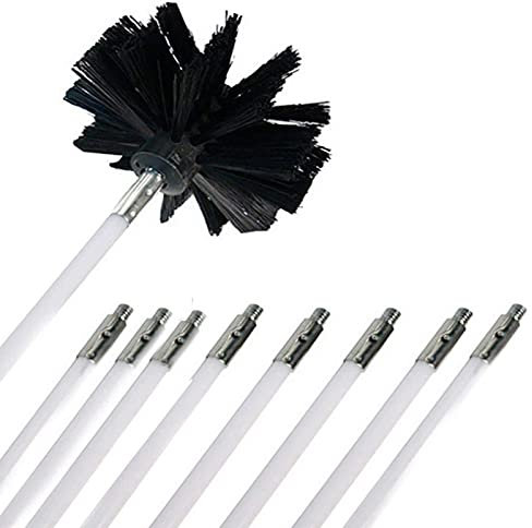 HANFEN Kaminbürste Stange Set, Kanalentlüftungs Reinigungs Set, 1 Nylon Bürstenkopfs Mit 9 Flexibler 410mm Stange Kaminbürsten Set, Für Kamin/Trockner Vent/Dunstabzugshaube(9 Rods,610mm)