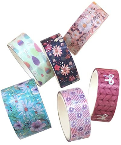NUOBESTY Blumen Washi Tape Sets 6 Rollen Dekomaterial Klebeband Für Scrapbooking Dekorative Bastelbänder