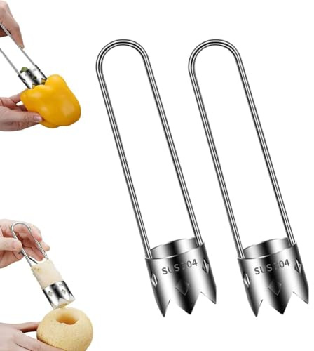 Obst und Gemüseentkerner, Paprikaentkerner, Obstentkerner aus Edelstahl, Apfelentkerner mit ergonomischem Griff, Küchenhelfer für Obst und Gemüse (2)