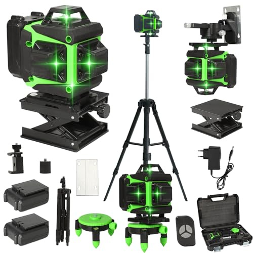 Niveau Laser - 4 x 360°, 4D 16 Lignes Auto-Nivelant, 2400mAh x 2 Piles, Avec Trépied Réglable En Hauteur, Valise, Pour La Construction, L'amélioration De L'habitat Et La Suspension (4D + 16Lignes)